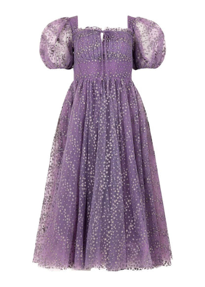 Everbloom Puff Sleeve Midi Dress in Purple - MISMIJK24169-W-LAV-00