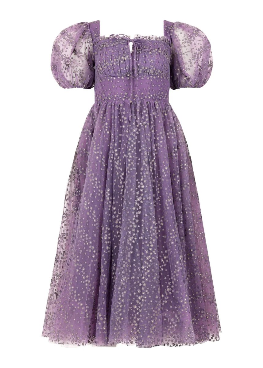 Everbloom Puff Sleeve Midi Dress in Purple - MISMIJK24169-W-LAV-00