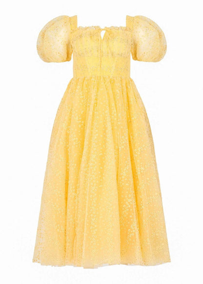Everbloom Puff Sleeve Midi Dress in Yellow - MISMIJK24169-W-YLW-00