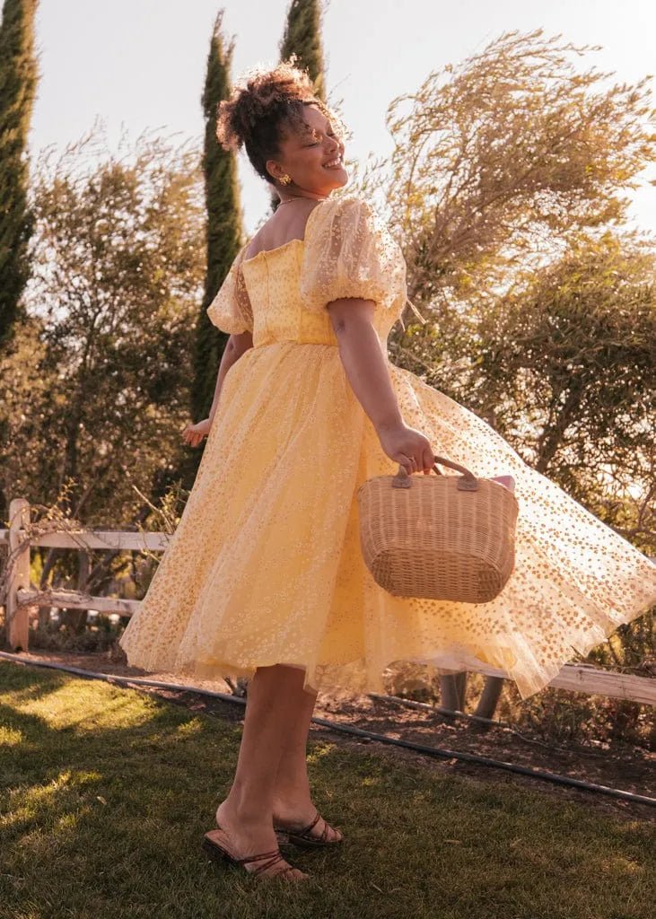 Everbloom Puff Sleeve Midi Dress in Yellow - MISMIJK24169-W-YLW-00