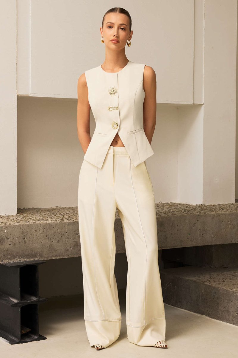 Fake Pocket Tank Top - MISMIMCWTT2502260132-BEIGE-XS