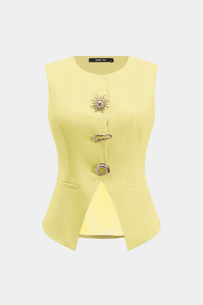 Fake Pocket Tank Top - MISMIMCWTT2502260132-CREAM YELLOW-XS