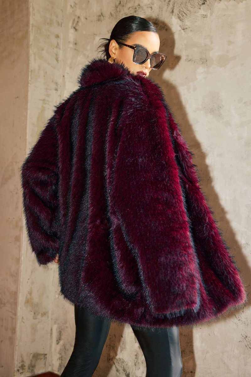 Faux Fur Coat - MISMIMCWOC2509080171-MAROON-XS