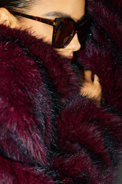 Faux Fur Coat - MISMIMCWOC2509080171-MAROON-XS