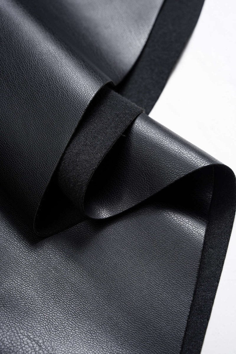 Faux Leather Asymmetrical Hem Ruched Skirt - MISMIMCWBK2509160048-BLACK-XS