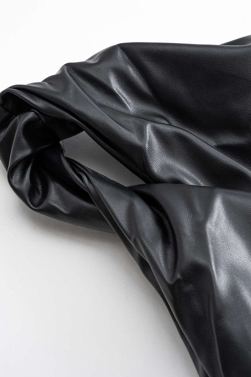 Faux Leather Asymmetrical Twist Knot Tank Top - MISMIMCWTT2507180045-BLACK-S