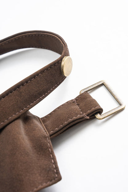 Faux Leather Asymmetrical Zipper Belted Skirt - MISMIMCWBK2509080031-BROWN-XS