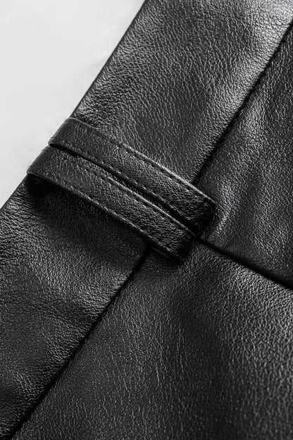 Faux Leather Button Wide Leg Pants - MISMIMCWBT2510130289-BLACK-XS