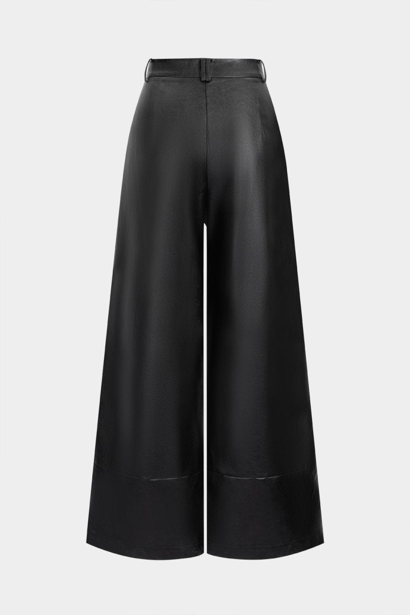 Faux Leather Button Wide Leg Pants - MISMIMCWBT2510130289-BLACK-XS