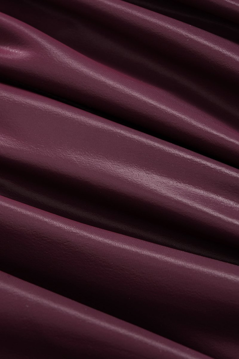 Faux Leather Chain Patchwork Ruched Sleeveless Mini Dress - MISMIMCWDC2509040043-BURGUNDY-XS