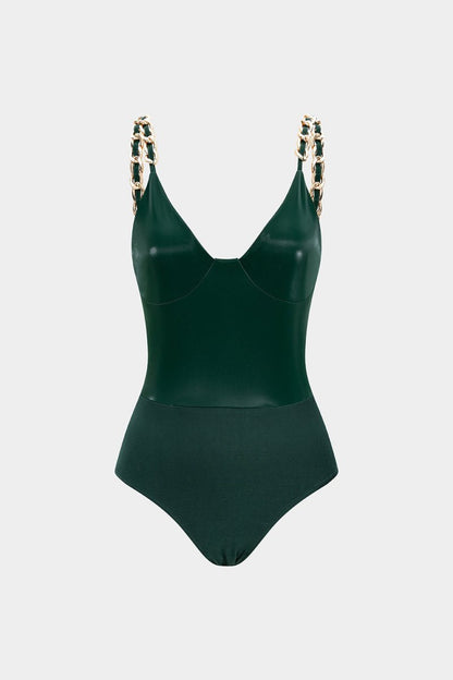 Faux Leather Chain Patchwork Sleeveless Bodysuit - MISMIMCWTO2507260012-JADE-XS