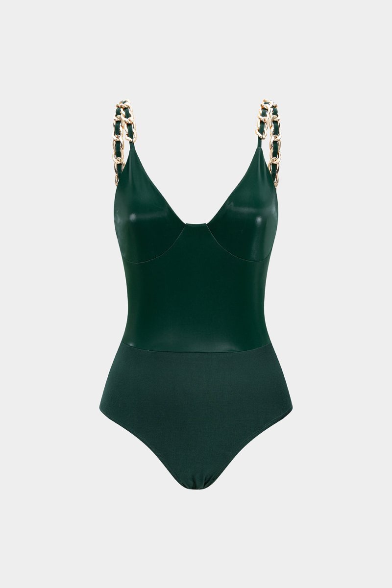 Faux Leather Chain Patchwork Sleeveless Bodysuit - MISMIMCWTO2507260012-JADE-XS