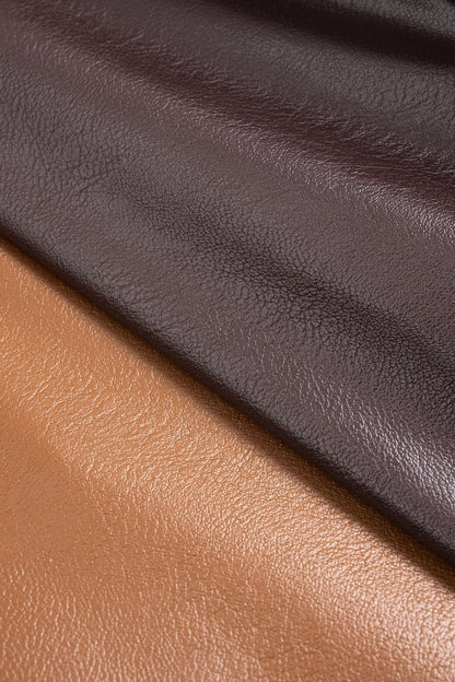 Faux Leather Contrast Notched Lapell Coat - MISMIMCWDB2506090035-BROWN-XS
