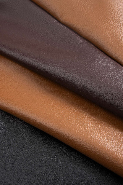 Faux Leather Contrast Notched Lapell Coat - MISMIMCWDB2506090035-BROWN-XS