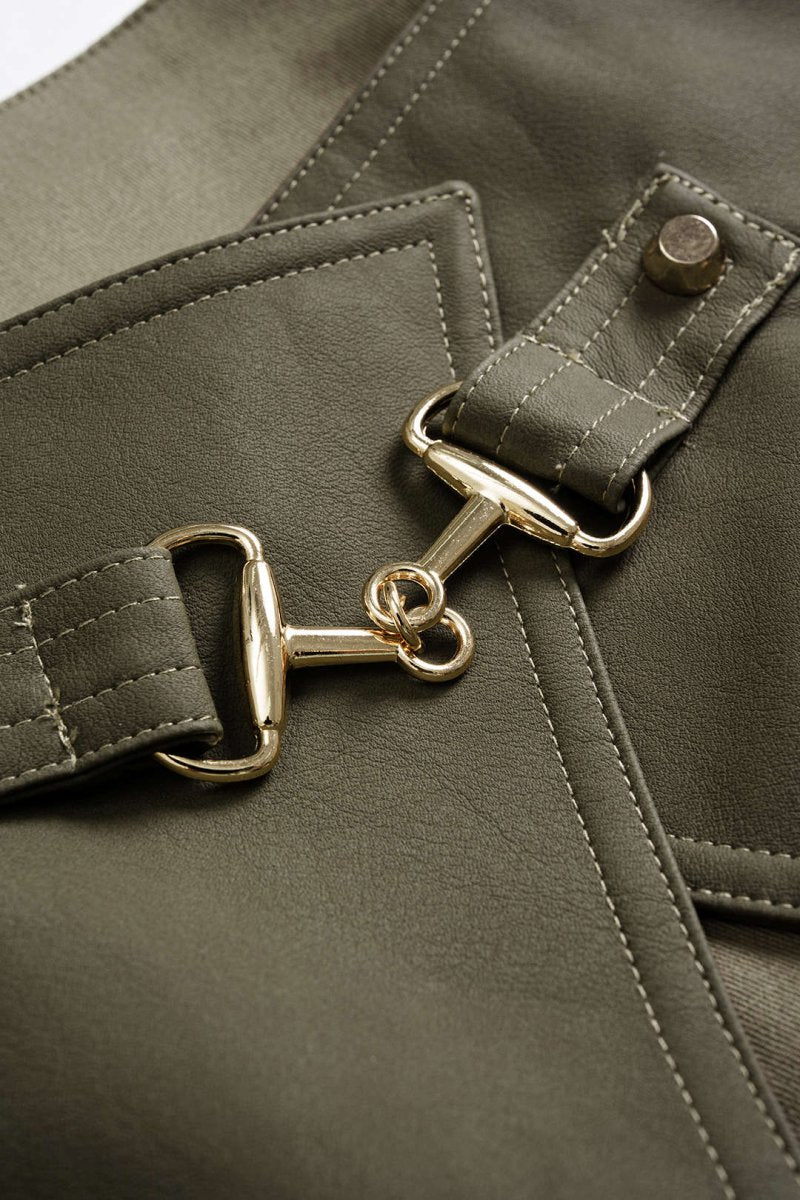 Faux Leather Contrast Pocket Skirt - MISMIMCWBK2506060066-OLIVE-XS