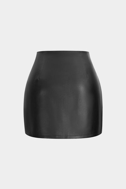 Faux Leather Eyelet Skirt - MISMIMCWBK2509250082-BLACK-XS