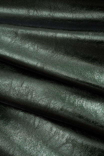 Faux Leather High Waist Ruched Asymmetrical Skirt - MISMIMCWBK2508050081-DARK GREEN-XS