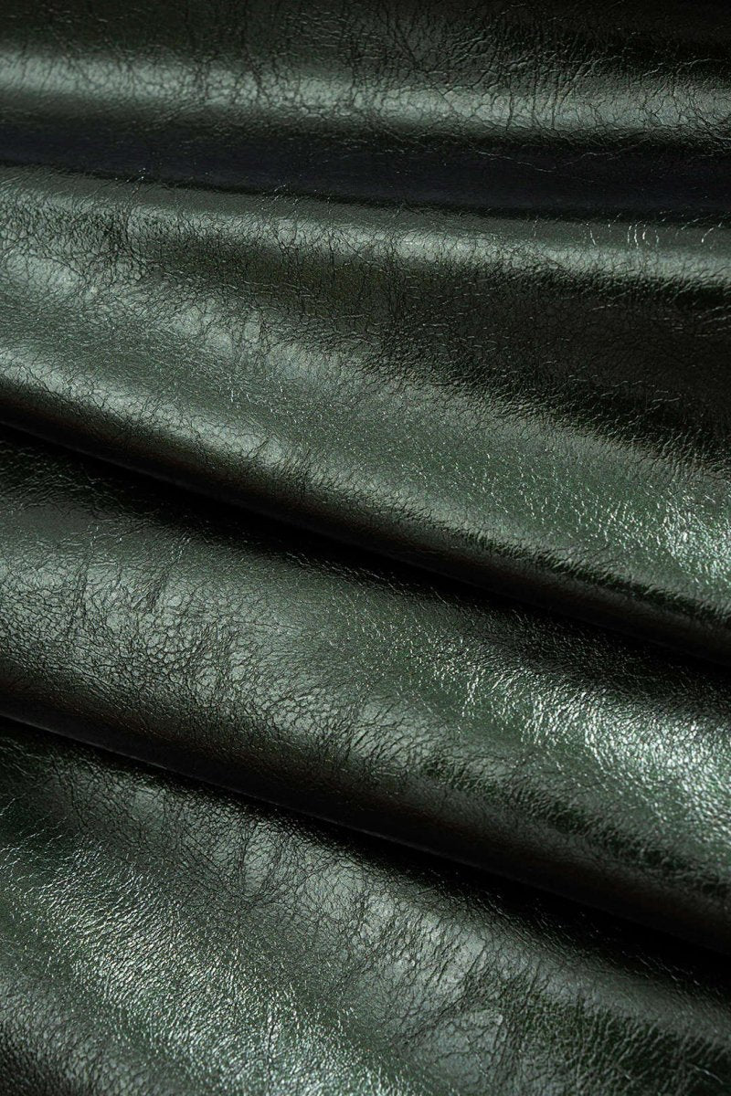 Faux Leather High Waist Ruched Asymmetrical Skirt - MISMIMCWBK2508050081-DARK GREEN-XS