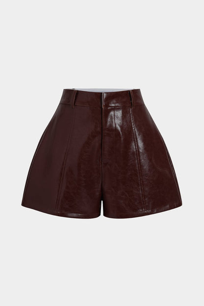 Faux Leather High Waist Shorts - MISMIMCWBS2505260053-BURGUNDY-XS