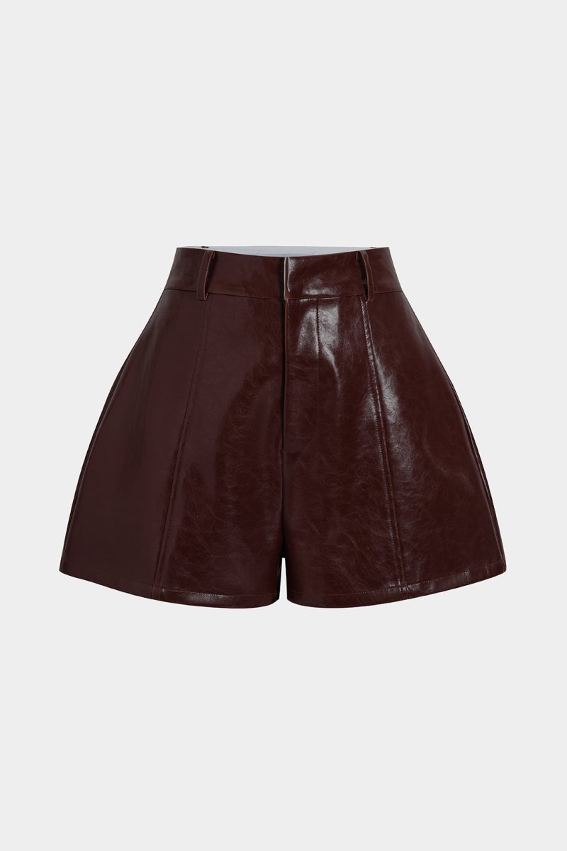 Faux Leather High Waist Shorts - MISMIMCWBS2505260053-BURGUNDY-XS