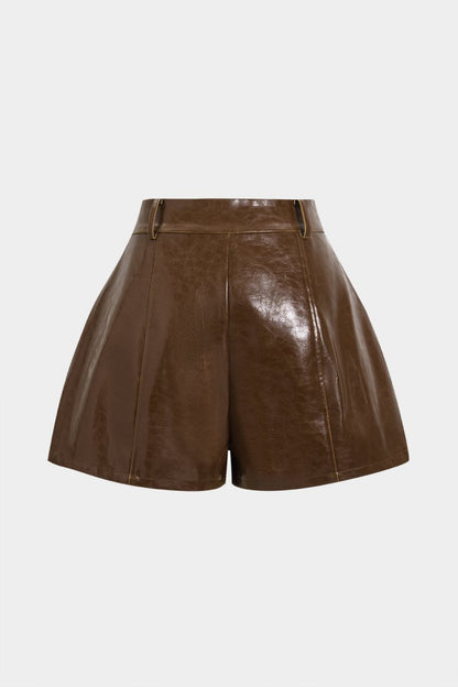 Faux Leather High Waist Shorts - MISMIMCWBS2505260053-BROWN-XS