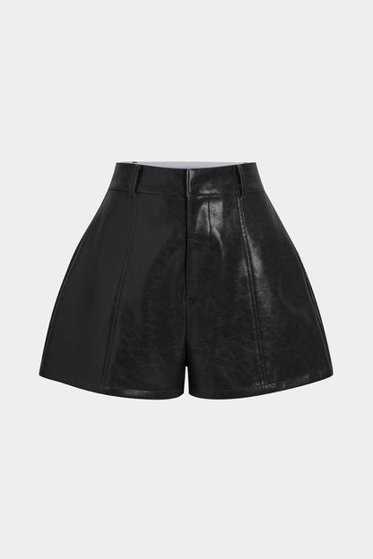 Faux Leather High Waist Shorts - MISMIMCWBS2505260053-BLACK-XS