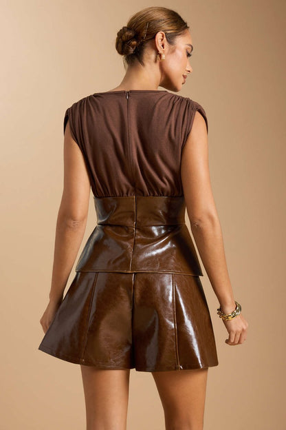 Faux Leather High Waist Shorts - MISMIMCWBS2505260053-BROWN-XS