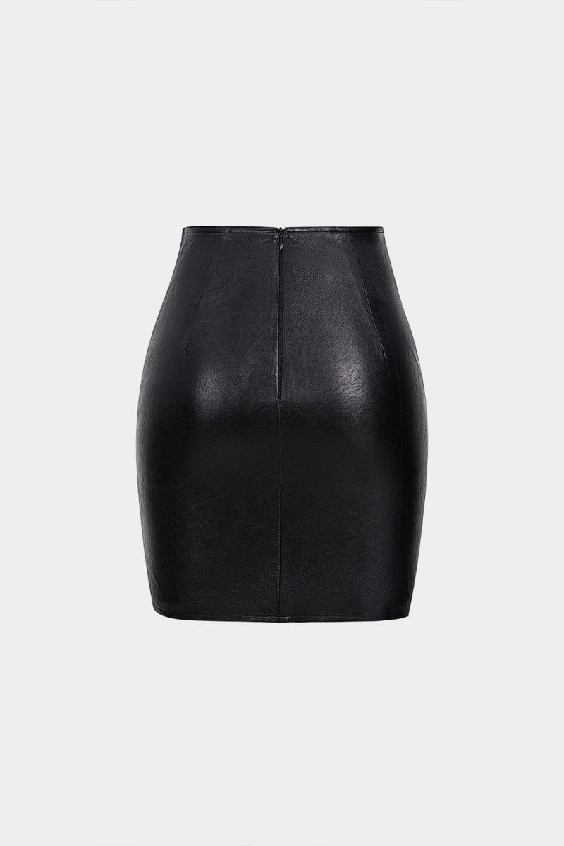Faux Leather High Waist Skirt - MISMIMCWBK2509020103-BLACK-XS