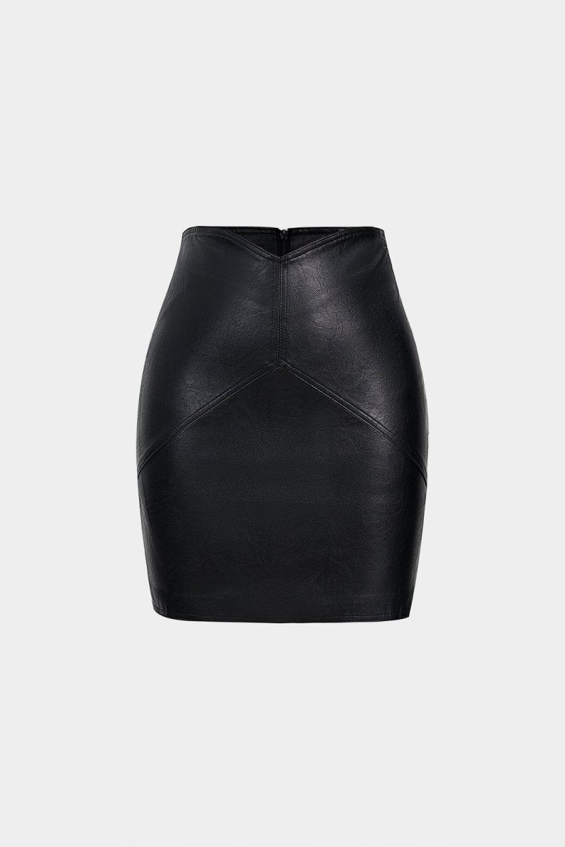 Faux Leather High Waist Skirt - MISMIMCWBK2509020103-BLACK-XS