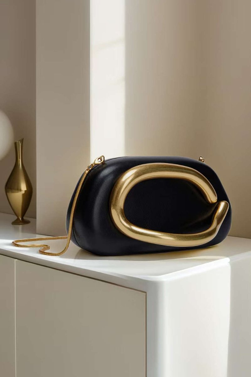 Faux Leather Metal Decor Clutch Purse - MISMIMCABL2502140036-BLACK-F