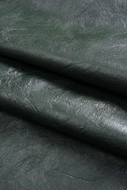 Faux Leather Metallic Asymmetrical Shorts - MISMIMCWBK2509050016-MILITARY-XS