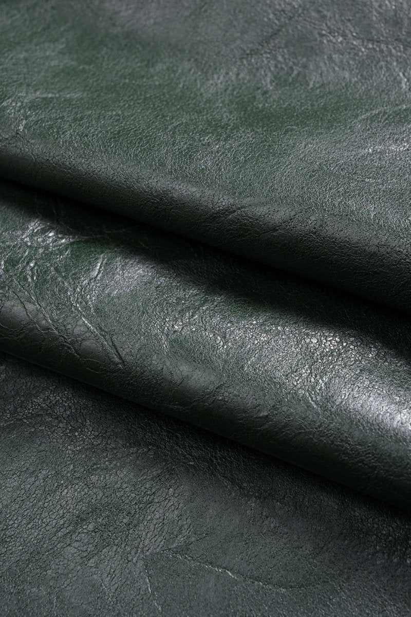 Faux Leather Metallic Asymmetrical Shorts - MISMIMCWBK2509050016-MILITARY-XS