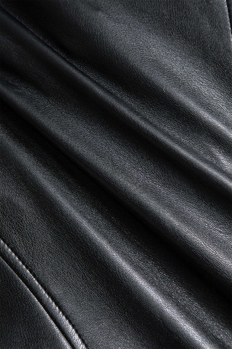 Faux Leather Metallic Button Jacket - MISMIMCWTE2409140009-BLACK-XS