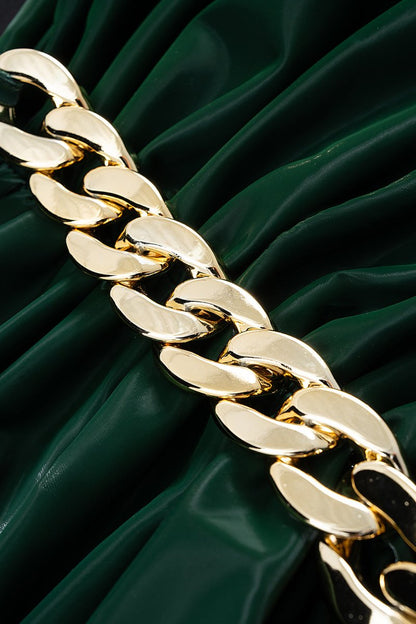 Faux Leather Metallic Chain Ruched Asymmetrical Skirt - MISMIMCWBK2507260013-JADE-XS