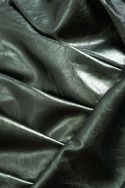 Faux Leather Metallic Ruched Sleeveless Slip Mini Dress - MISMIMCWDC2509080001-DARK GREEN-XS