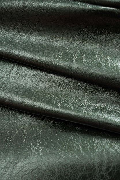 Faux Leather Metallic Ruched Sleeveless Slip Mini Dress - MISMIMCWDC2509080001-DARK GREEN-XS