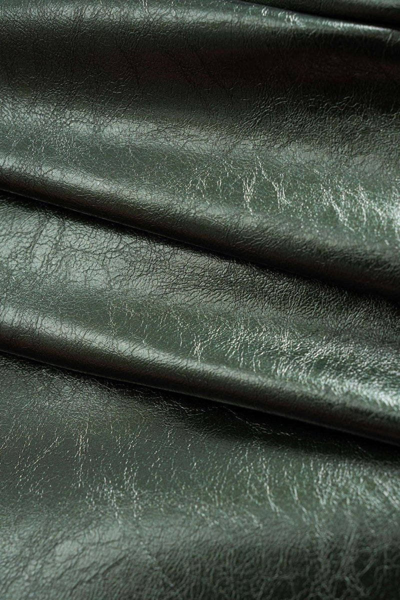 Faux Leather Metallic Ruched Sleeveless Slip Mini Dress - MISMIMCWDC2509080001-DARK GREEN-XS