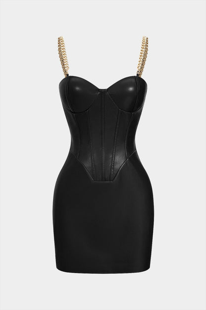 Faux Leather Metallic Slip Sleeveless Mini Dress - MISMIMCWDC2508250028-BLACK-XS