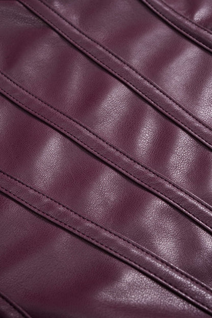 Faux Leather Metallic Slip Sleeveless Mini Dress - MISMIMCWDC2508250028-BURGUNDY-XS