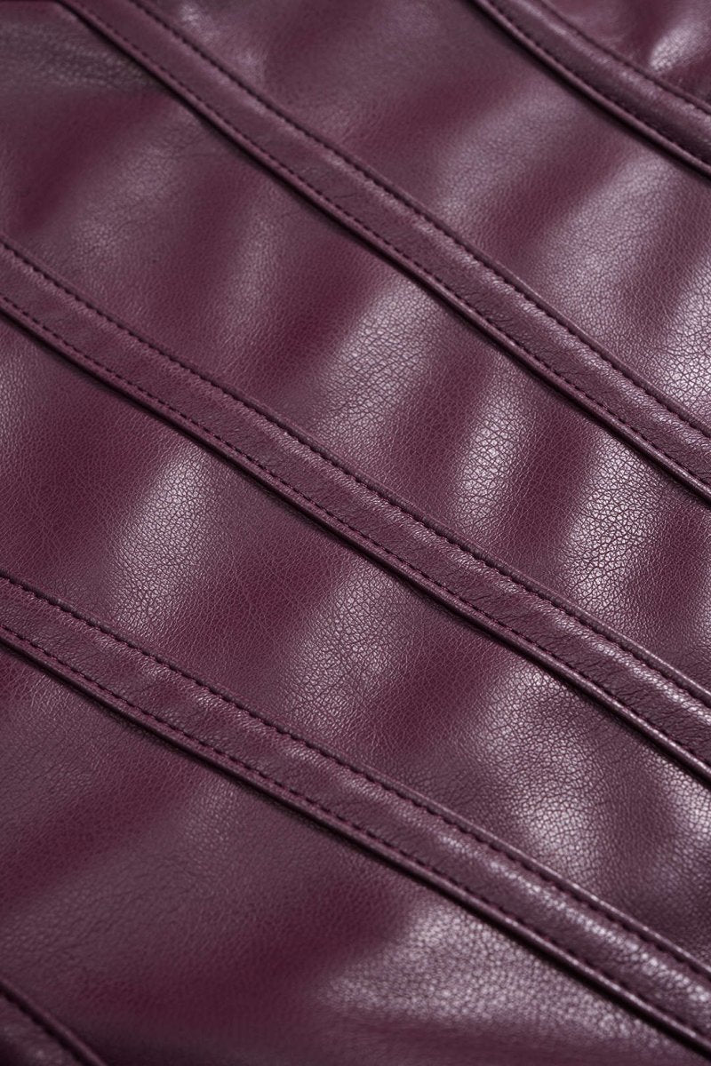 Faux Leather Metallic Slip Sleeveless Mini Dress - MISMIMCWDC2508250028-BURGUNDY-XS