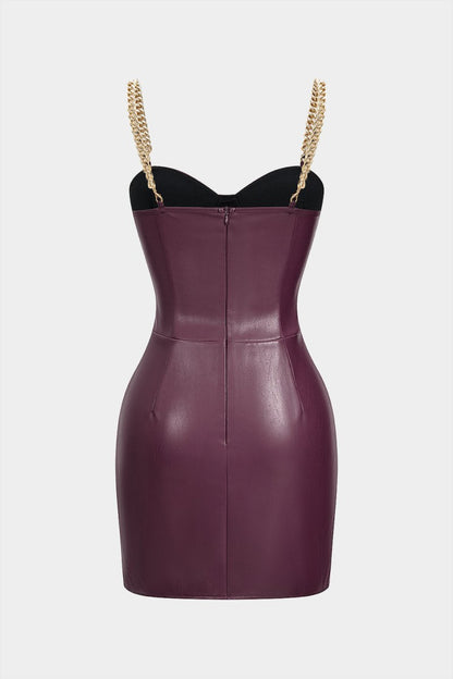 Faux Leather Metallic Slip Sleeveless Mini Dress - MISMIMCWDC2508250028-BURGUNDY-XS