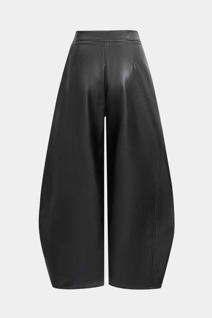 Faux Leather Metallic Zipper Hollow Out Ring Trousers - MISMIMCWBT2509040080-BLACK-XS