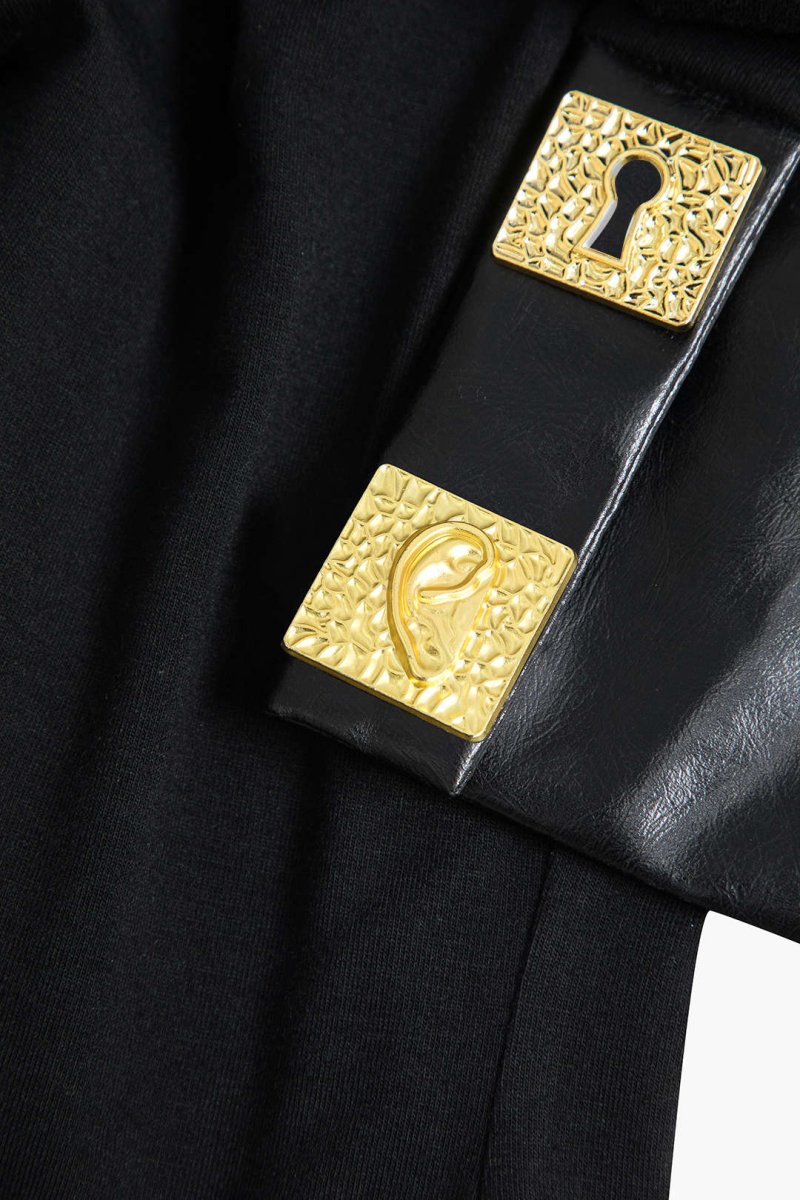 Faux Leather Patchwork Button Bodysuit - MISMIMCWTO2410160079-BLACK-XS