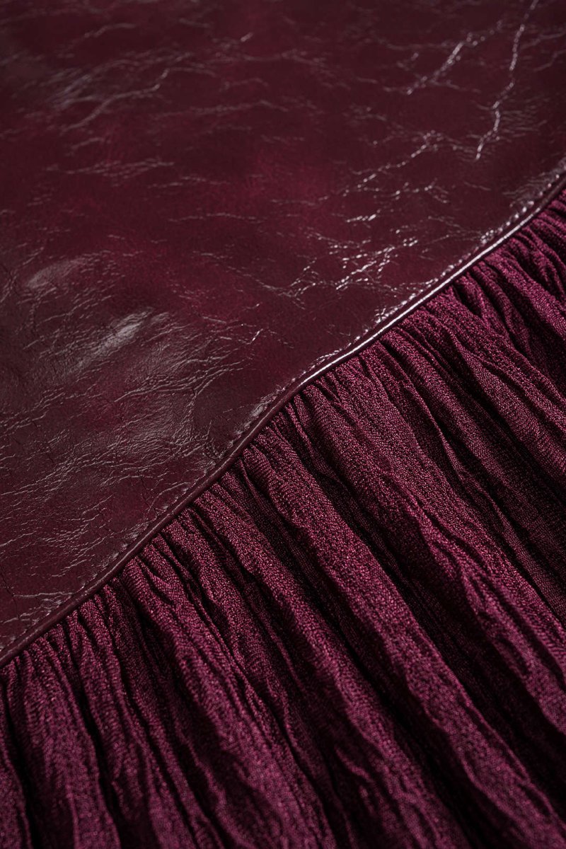 Faux Leather Patchwork Button Sleeveless Mini Dress - MISMIMCWTV2510090054-BURGUNDY-XS