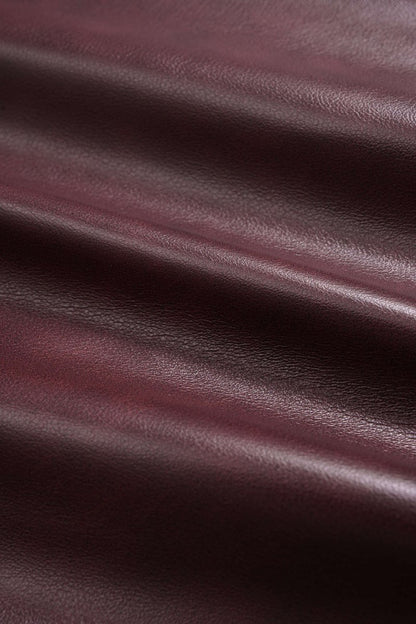 Faux Leather Patchwork Round Neck Long Sleeve Bodysuit - MISMIMCWTO2508250026-BURGUNDY-XS