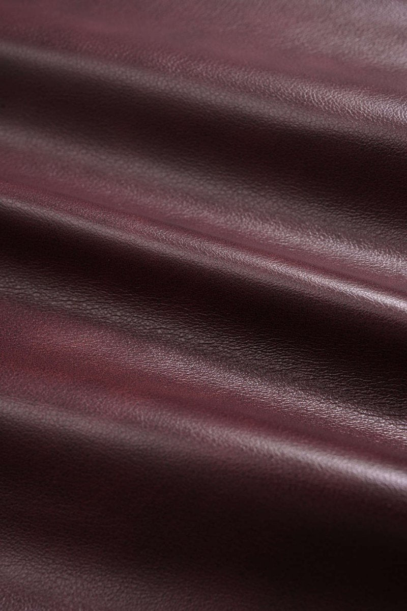 Faux Leather Patchwork Round Neck Long Sleeve Bodysuit - MISMIMCWTO2508250026-BURGUNDY-XS