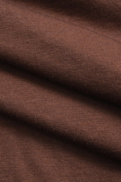 Faux Leather Patchwork Ruched Short - Sleeve Maxi Dress - MISMIMCWDB2509250013-BROWN-XS