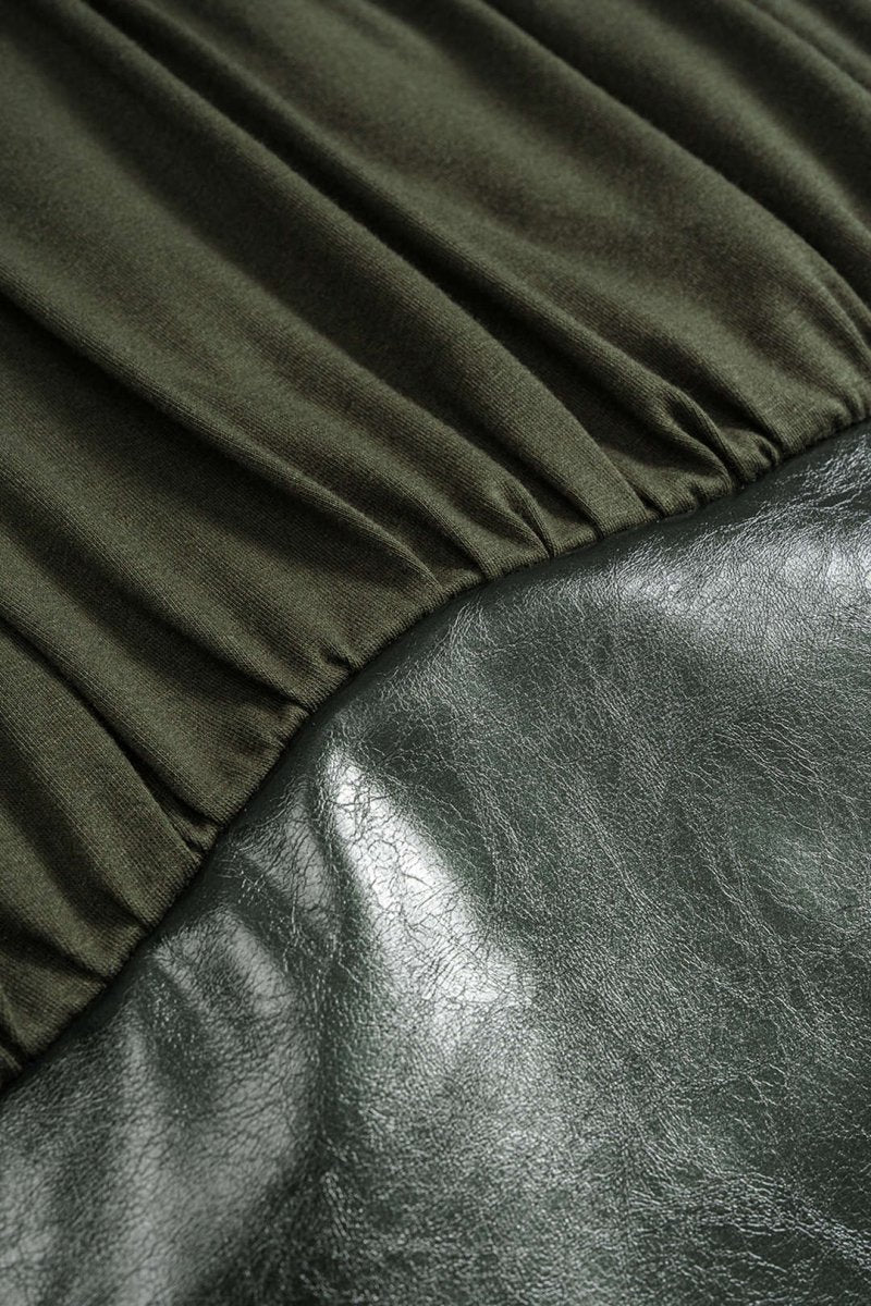 Faux Leather Patchwork Ruched Sleeveless Mini Dress - MISMIMCWDC2509300015-MILITARY-XS