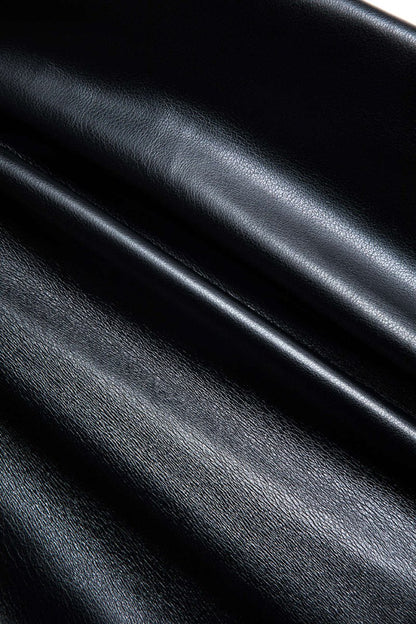 Faux Leather Patchwork Ruffle Ruched Long Sleeve Mini Dress - MISMIMCWDC2411130059-BLACK-XS