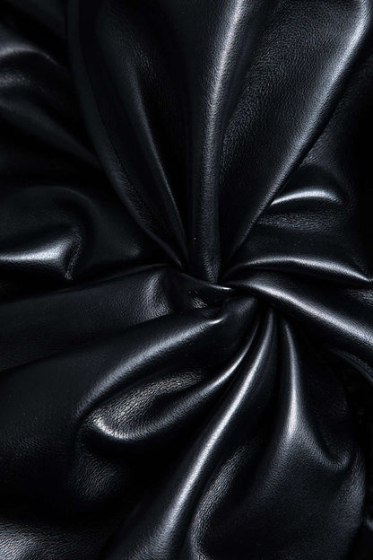 Faux Leather Patchwork Ruffle Ruched Long Sleeve Mini Dress - MISMIMCWDC2411130059-BLACK-XS